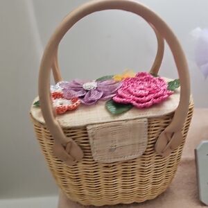 Relativity Woven Basket Bag with Floral Accents